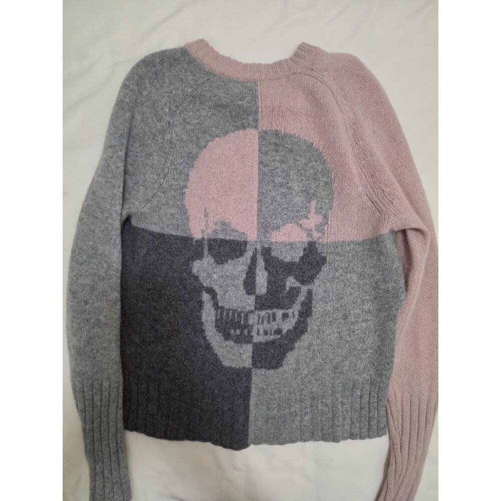 SKULL CASHMERE Colorblock Skull Sweater Pink & Grey XS